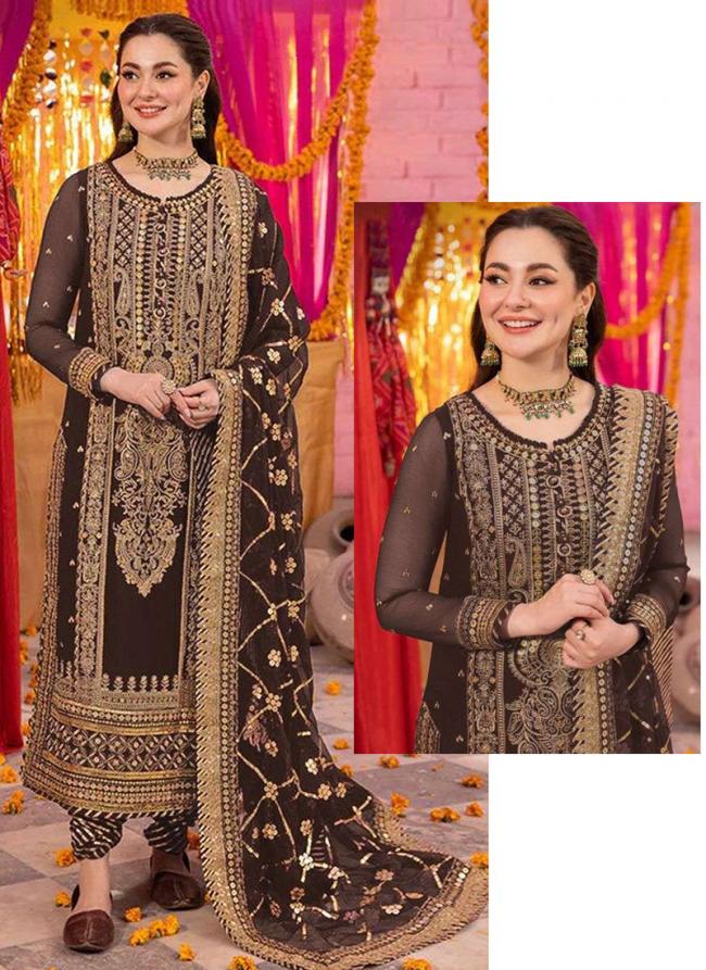 Faux Georgette Brown Wedding Wear Embroidery Work Pakistani Suit